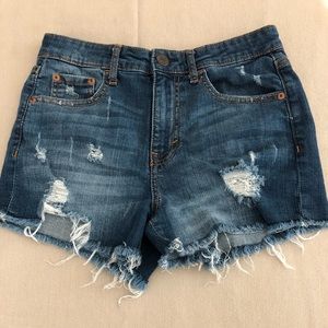 Aeropostale.Distressed High-Waisted Midi Shorts.